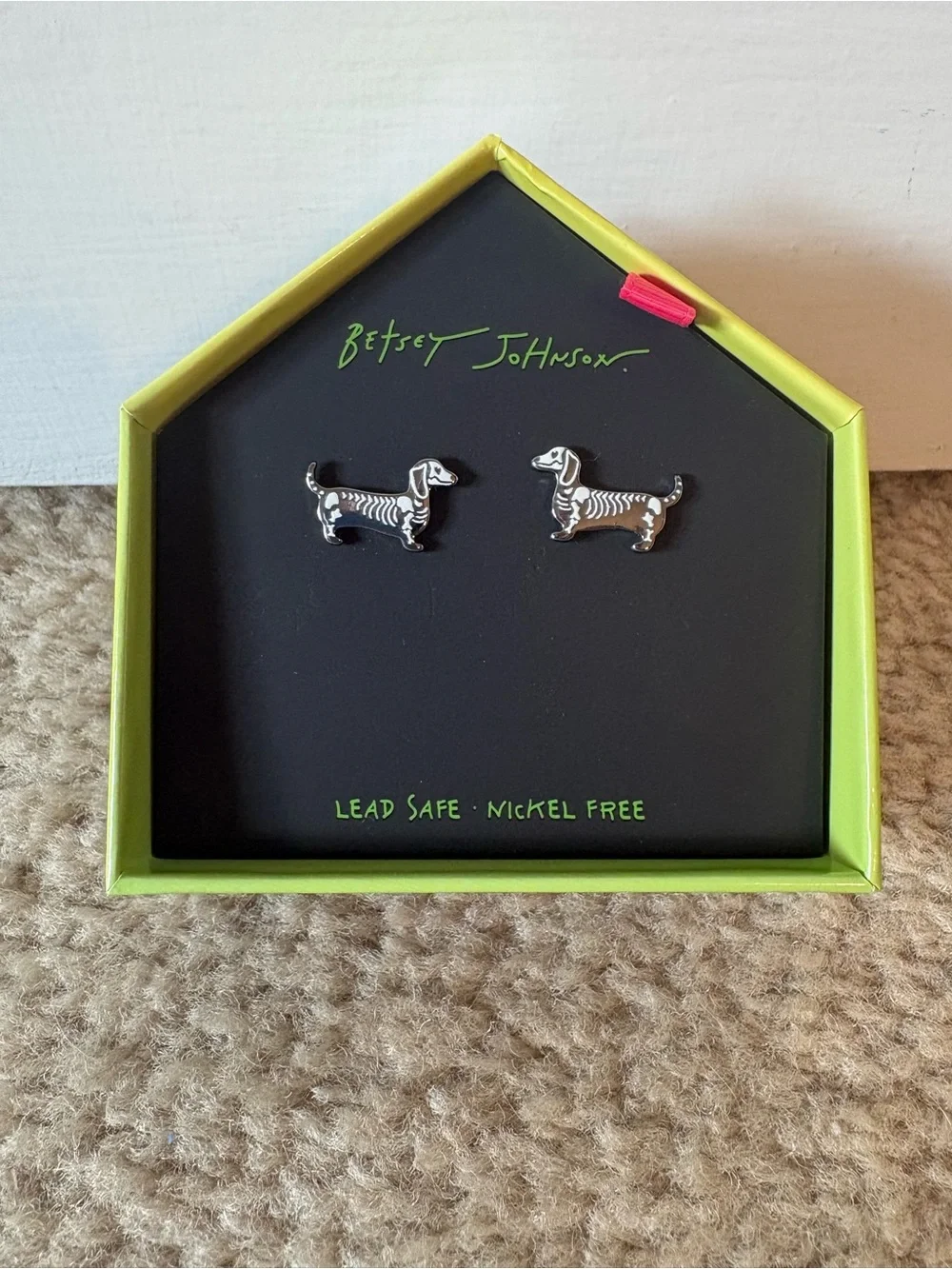 Betsey Johnson Silver Dachshund Dog Stud Earrings - Silver